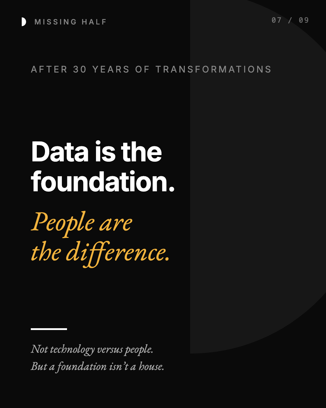 After 30 years of transformations: Data is the foundation. People are the difference. Not technology versus people. But a foundation isn’t a house.